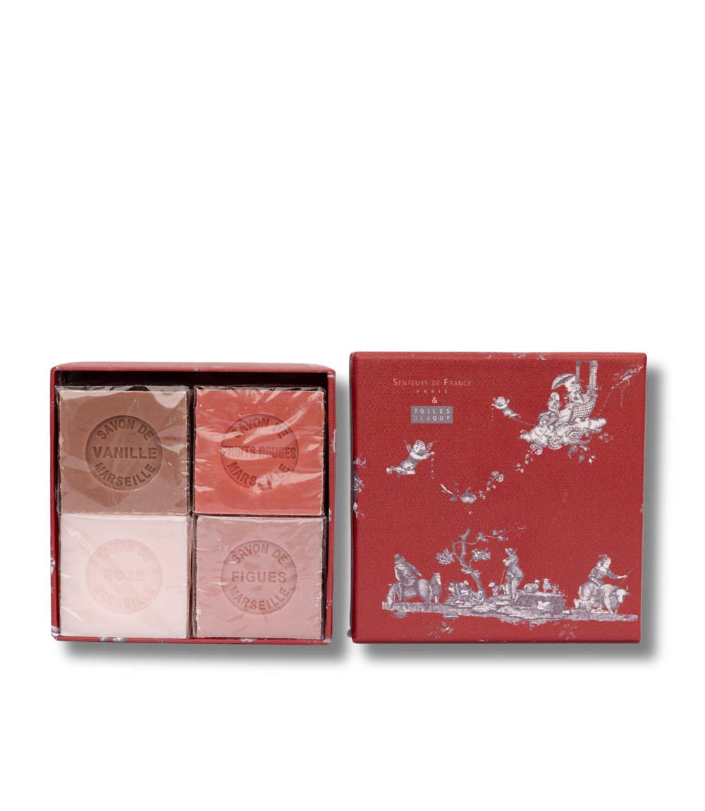 Coffret Jouy Red - Shea Butter Soaps (Vanilla, Red Fruits, Rose, Fig) 4x100g