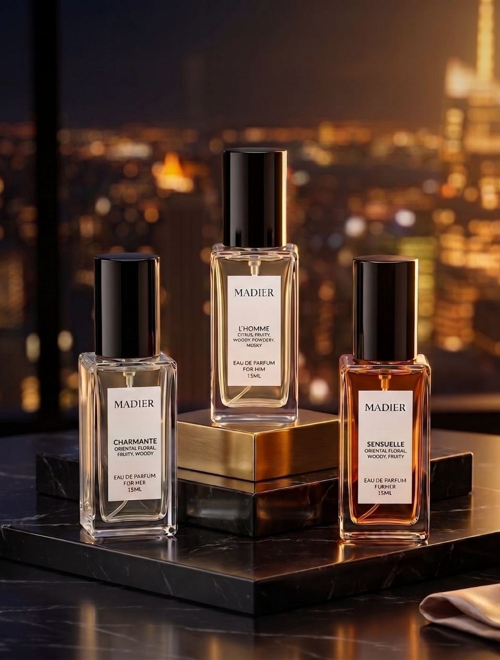 Buy a 50ml or 100ml Madier Fragrance to receive a FREE matching Madier 15ml Fragrance