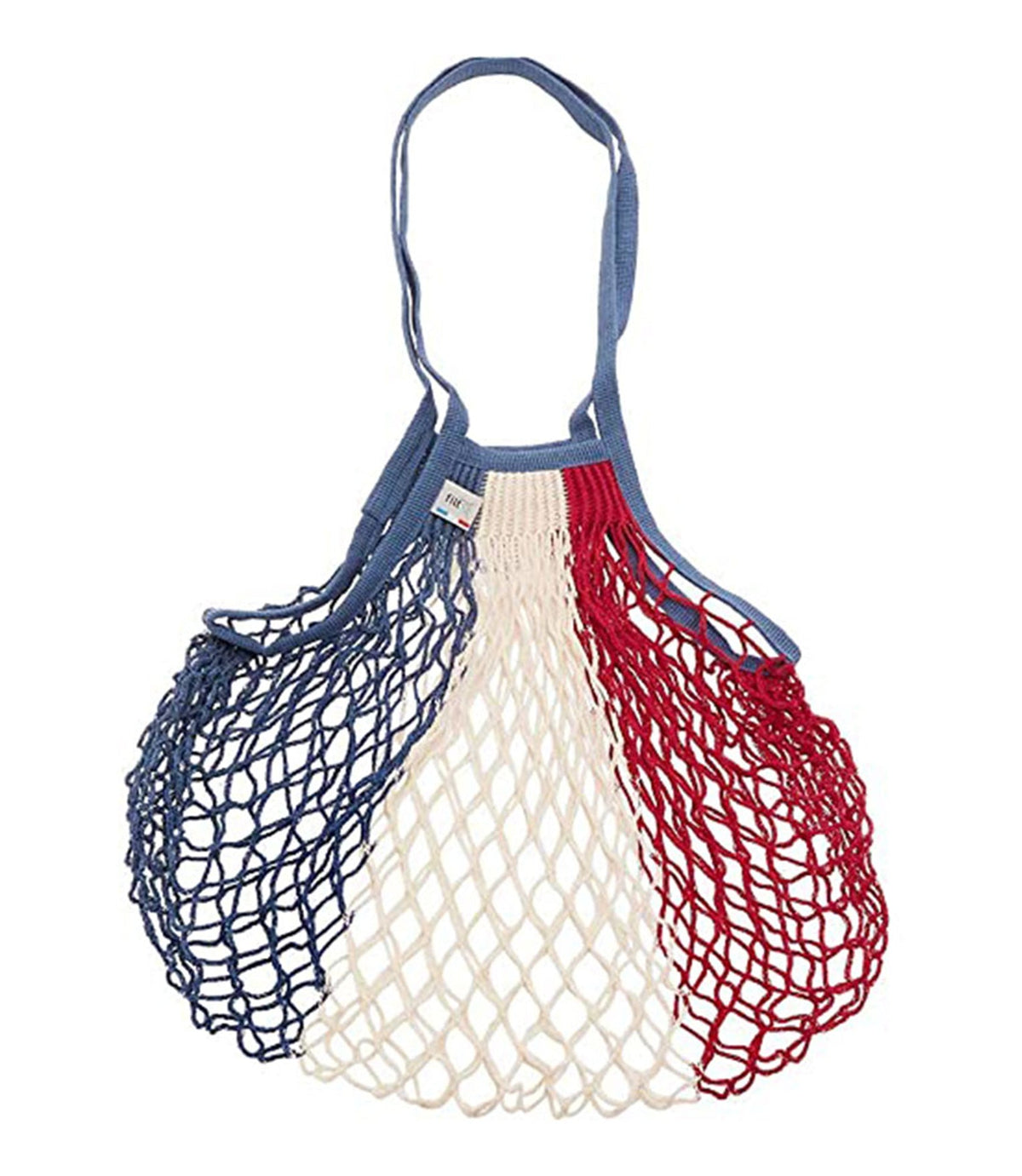 Small Net Shopping Bag Long Handle - Blue, White & Red