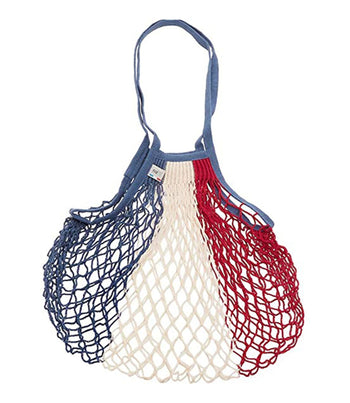 Small Net Shopping Bag Long Handle - Blue, White & Red