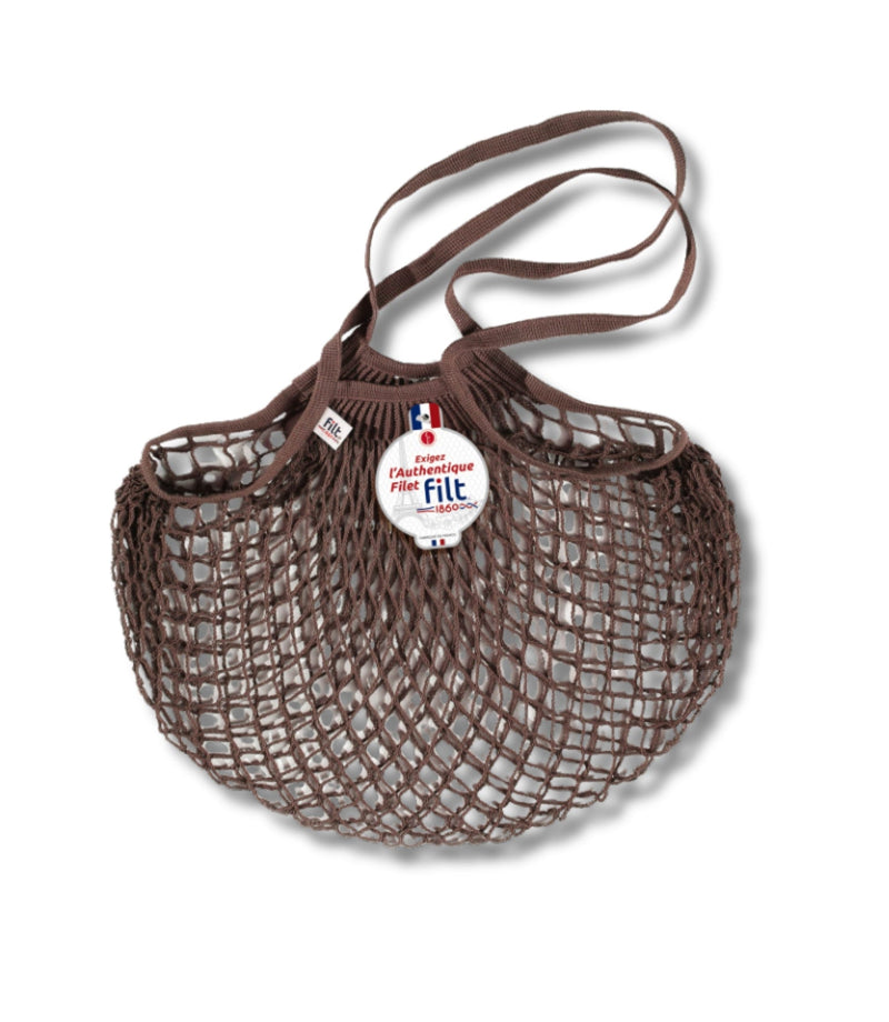 Small Net Shopping Bag Long Handle - Marron Sepia - French Beauty Co.Filt
