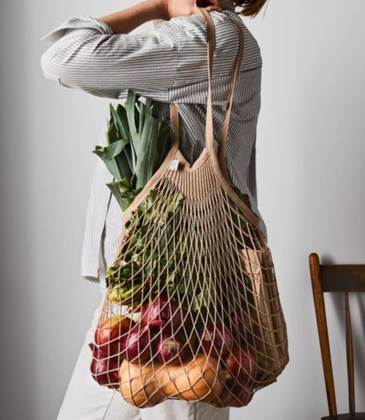 Small Net Shopping Bag Long Handle - Organic Ecru