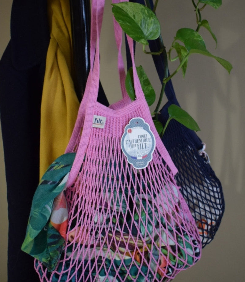 Small Net Shopping Bag Long Handle - Rose Sorbet - French Beauty Co.Filt