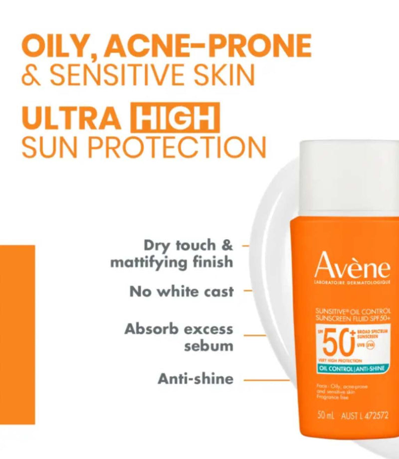 Sunsitive Oil Control Sunscreen Fluid SPF50+ 50ml - French Beauty Co.Avene
